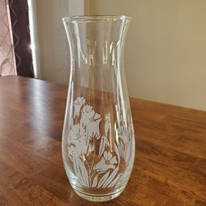 Vintage Clear Glass Vase with Daffodil Design Made in Turkey